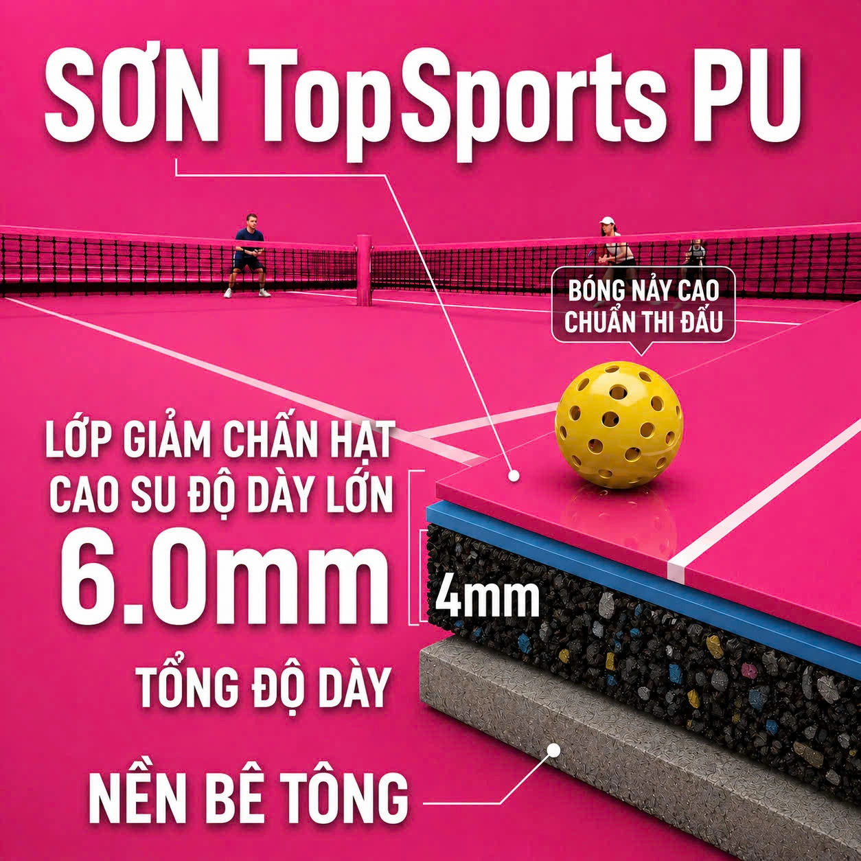 Chi Phí Sơn Sân Pickleball Độ Dày 6mm